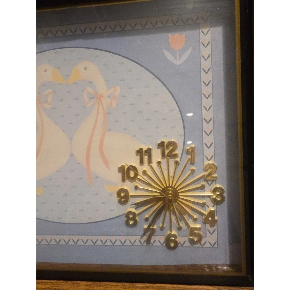 Dynasty Quartz Clock Wood Frame Country Blue Geese Vintage Wall‎ Clock Cottage